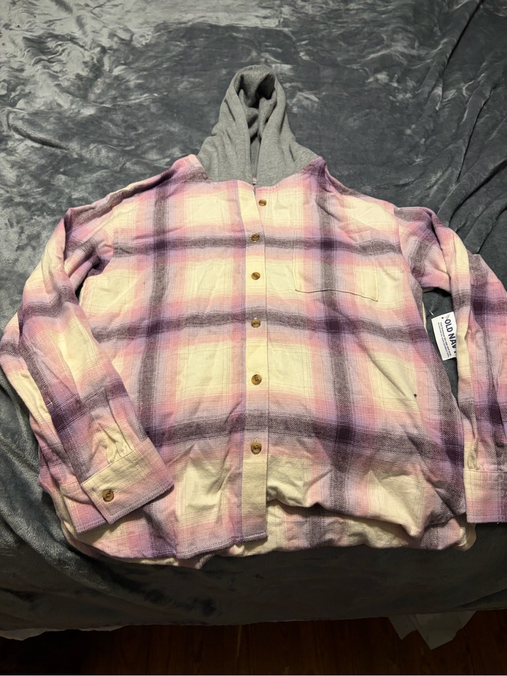Old Navy Pink Purple Plaid Hooded Flannel Jacket